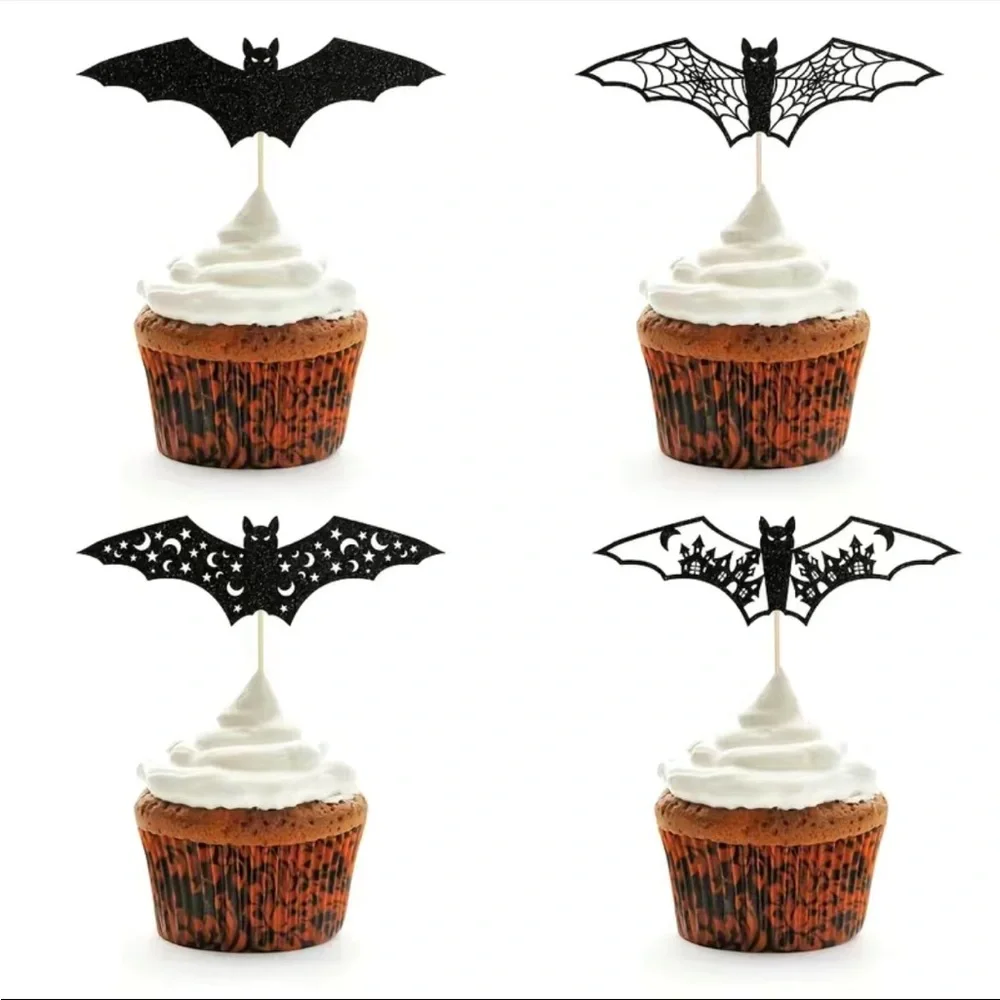 NEW Retro Halloween Party Bat Themed Cake or Cupcake Toppers 12-pcs Set